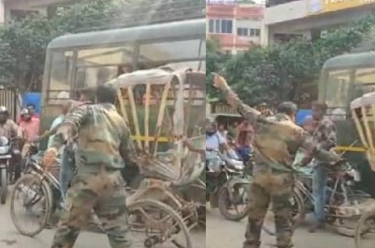लंका थाने के समीप थोड़ी सी बात पर सेना के जवान ने रिक्शा चालक को पीटा